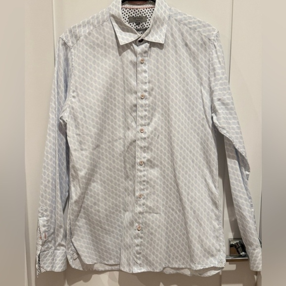 Ted Baker endurance geometrical print Men's Blue Patterned Shirt size 3 = 15.5 H